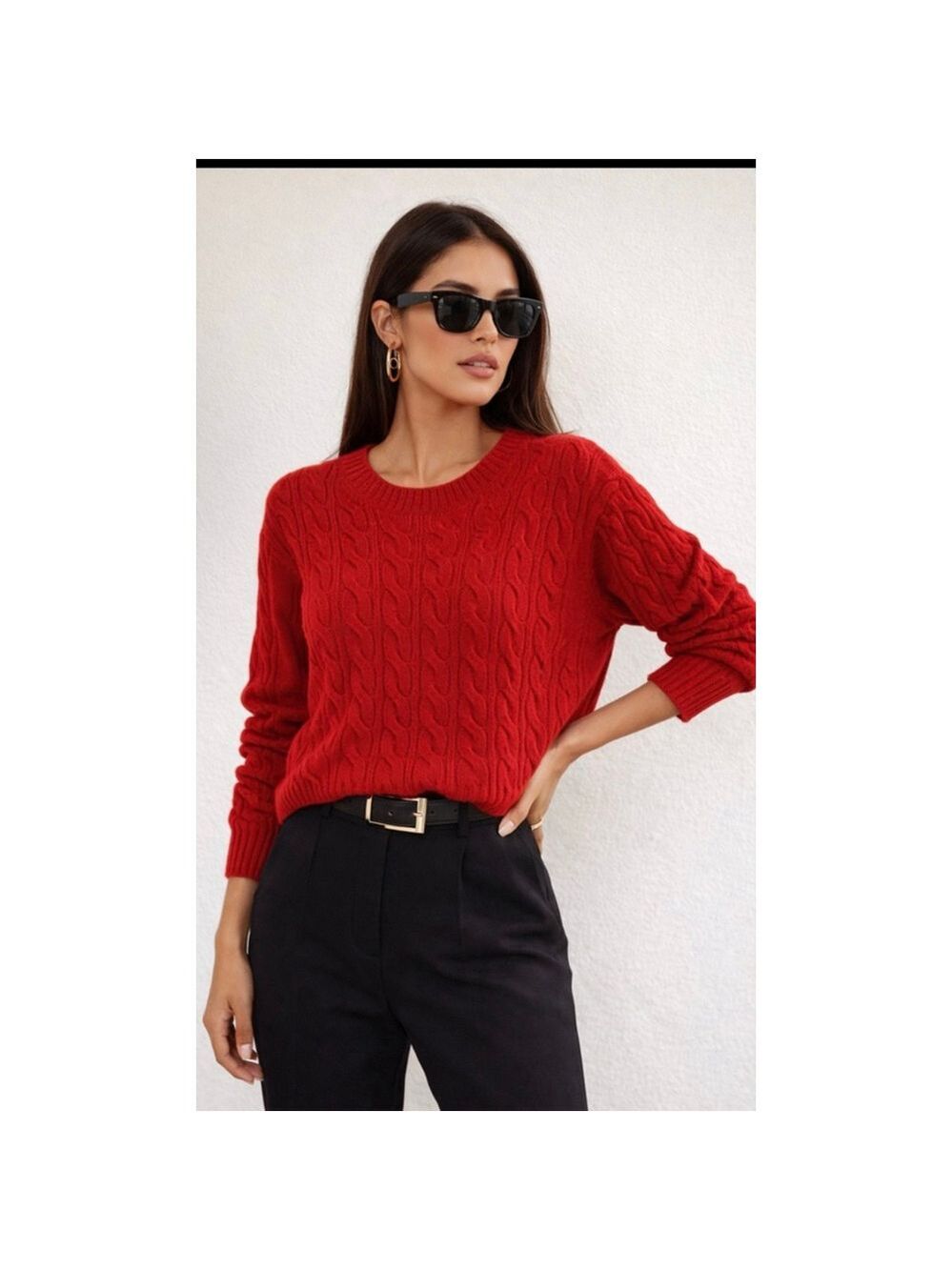 NWT Quince Red Cable Knit Crewneck Sweater L
